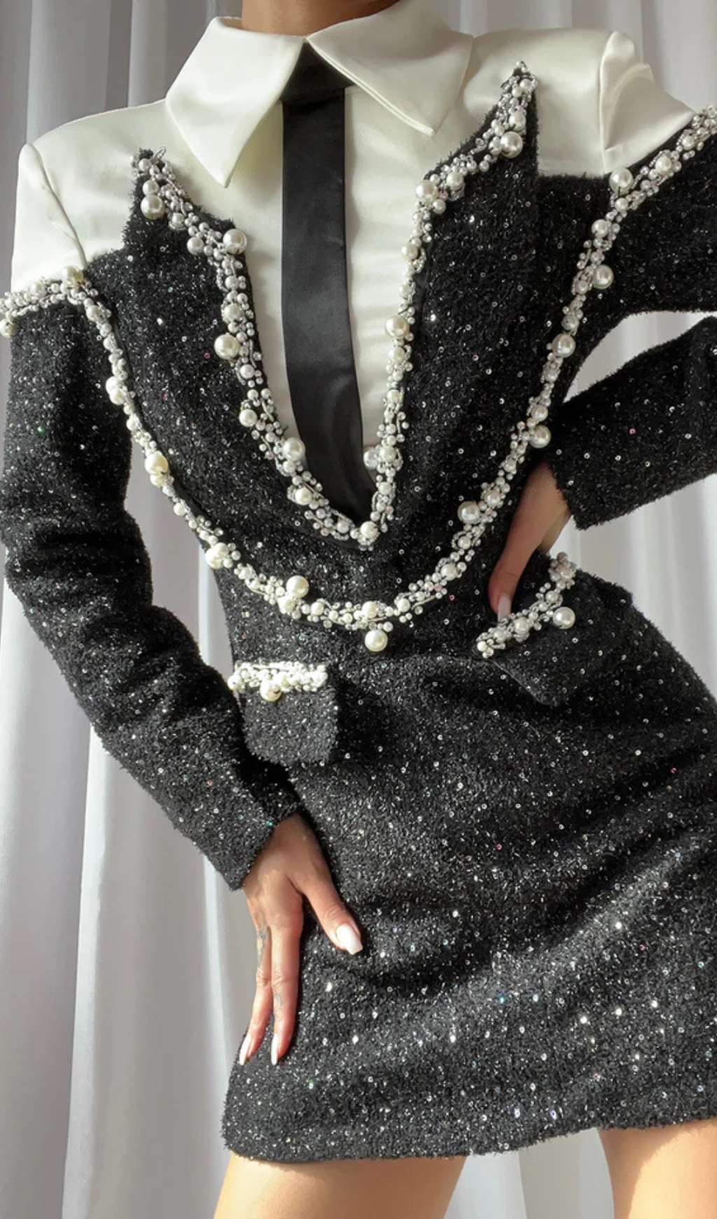 PEARL EMBELLISHED SEQUINS SUIT SKIRT