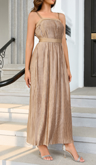 KHAKI PLEATED HEM CAMI DRESS