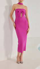 STRAPLESS HOLLOW OUT MAXI BANDAGE DRESS