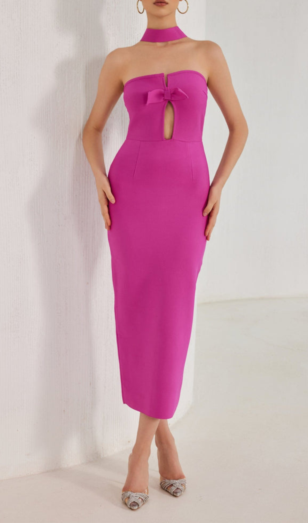 STRAPLESS HOLLOW OUT MAXI BANDAGE DRESS