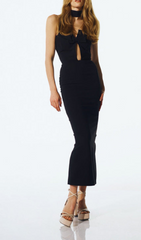 STRAPLESS HOLLOW OUT MAXI BANDAGE DRESS IN BLACK