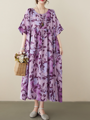 Wonder Cotton Round Neck Floral Smock Dress