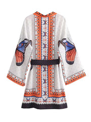 Summer Wear Cardigan Jacket Style Short Kimono With Butterfly Print  Gown Robe