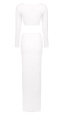 LONG SLEEVE FLOWER HIGH SPLIT MAXI DRESS