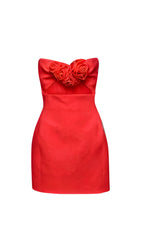 RED STRAPLESS CUTOUT MINI DRESS