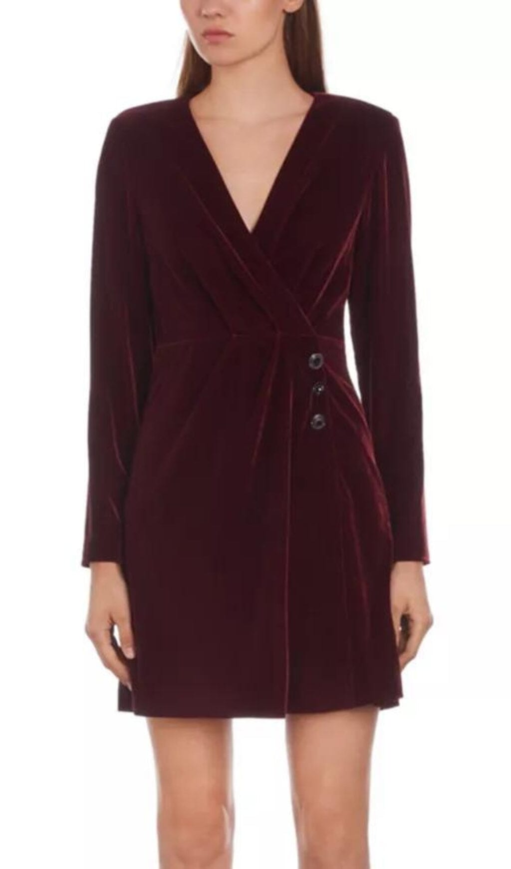 VELVET FAUX WRAP MINI DRESS