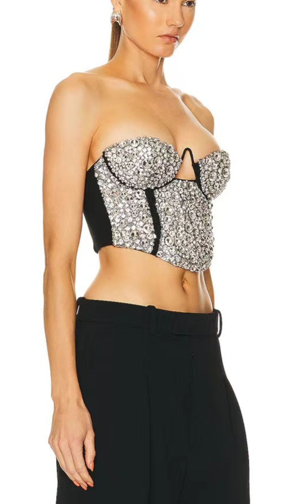 CRYSTAL EMBROIDERED BUSTIER TOP