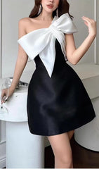 BOW-TIE OFF-SHOULDER MINI DRESS