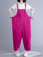 Western-style Plain Cotton Sleeveless Overalls Dungaree
