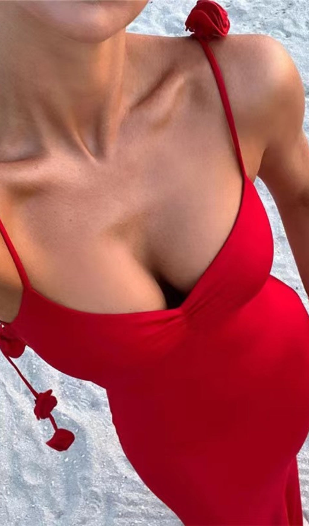 SPAGHETTI FLOWER MIDI DRESS IN RED