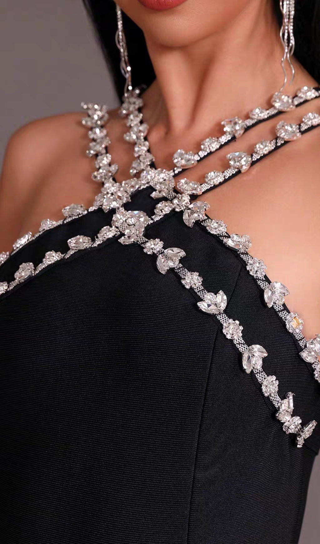 RHINESTONE DETAIL ASYMMETRICAL HEM CAMI DRESS