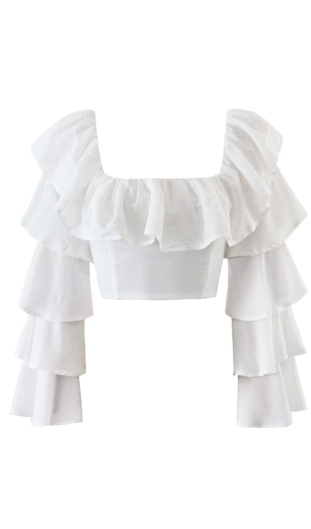 RUFFLE-TRIMMED CROP TOP