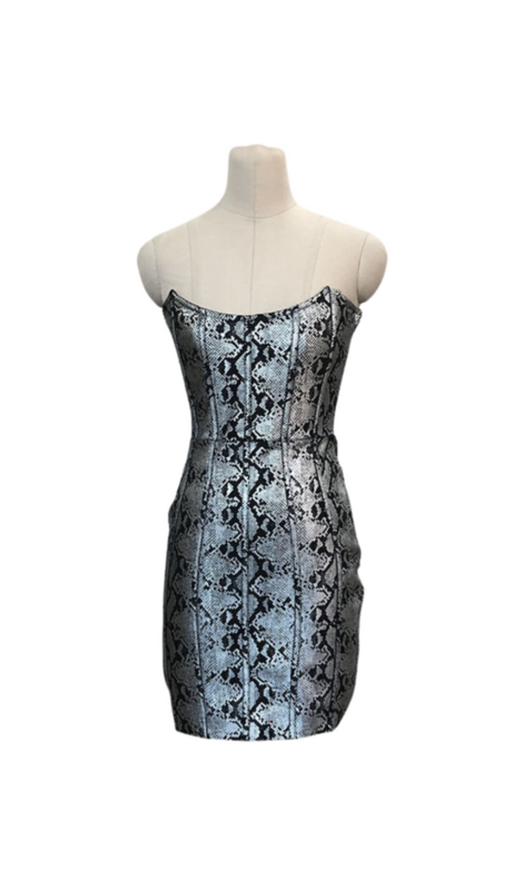 AMBRETTE STRAPLESS SNAKE PRINTED DRESS