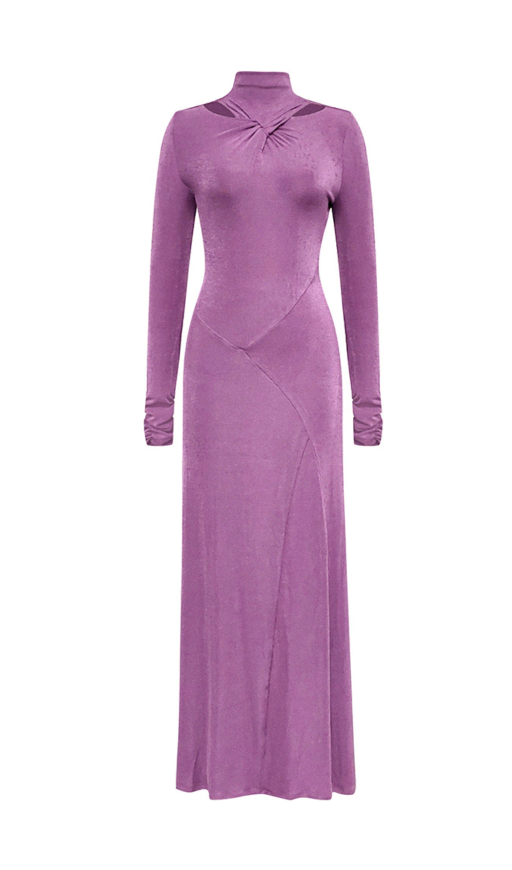 PURPLE LONG-SLEEVED HALTER NECK TIGHT FISHTAIL DRESS