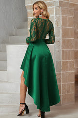 Floral Lace Satin Maxi Prom Dress