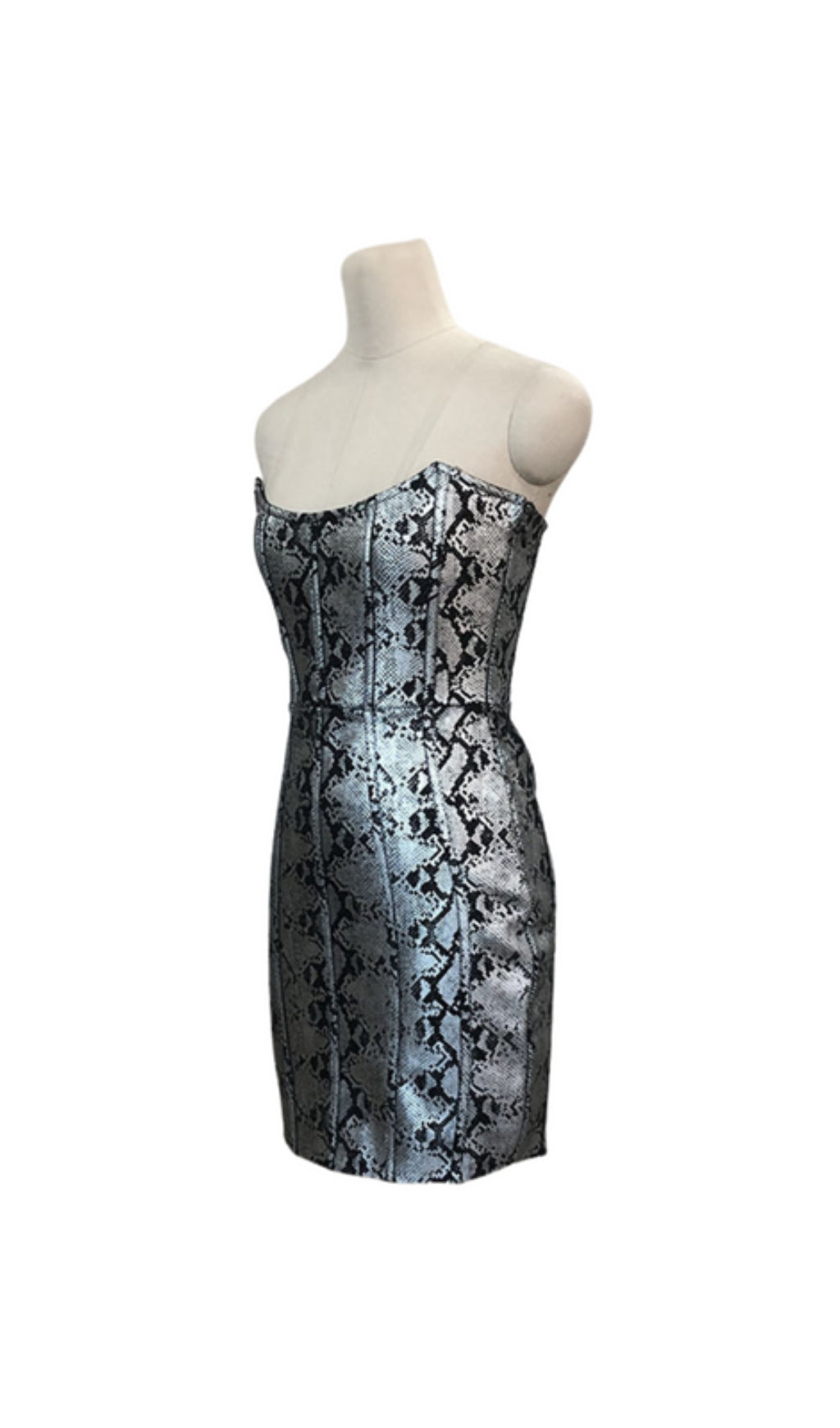 AMBRETTE STRAPLESS SNAKE PRINTED DRESS