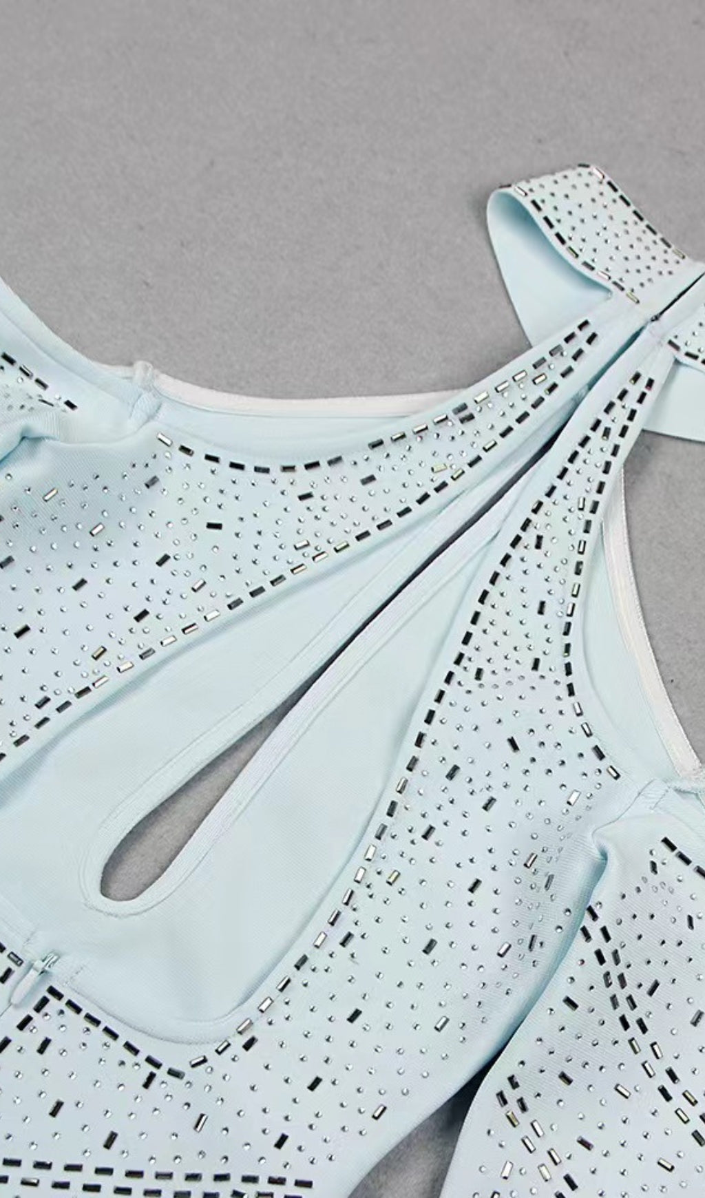 CRYSTAL EMBELLISHED CUTOUT HALTER BODYCON DRESS