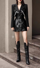 TAILORED BLAZER DRESS WITH LEATHER BLACK