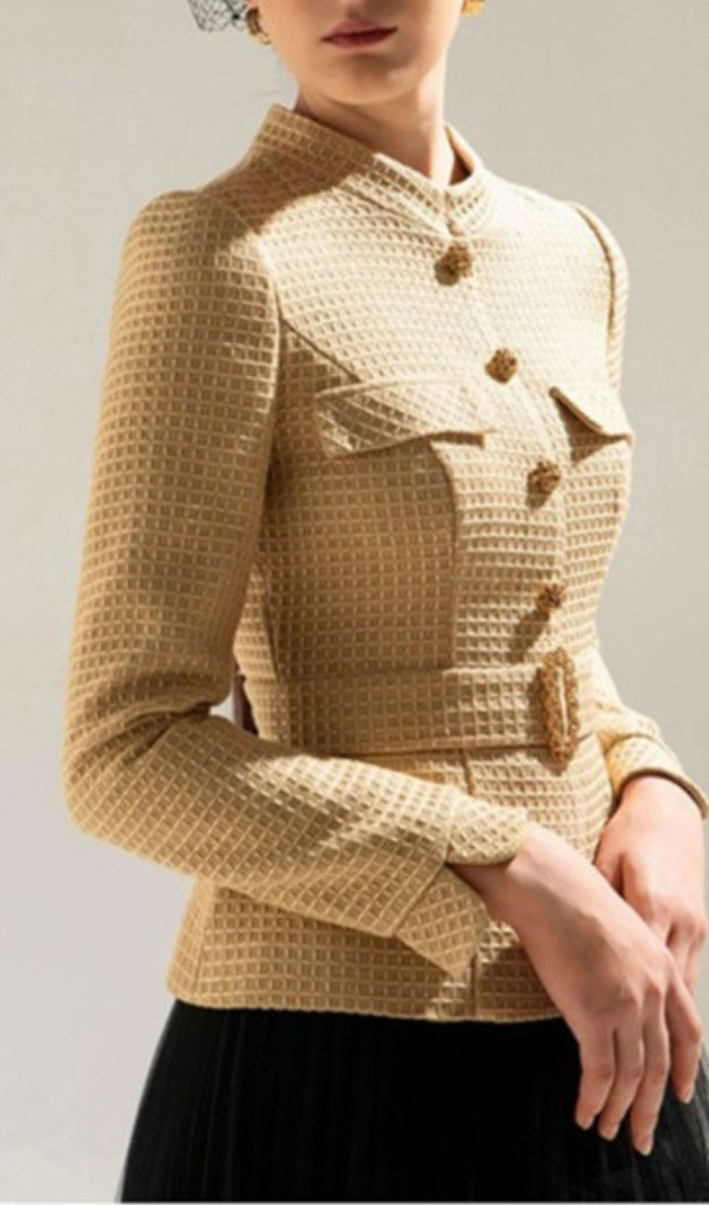 TWEED SHORT COAT MESH SKIRT SUIT