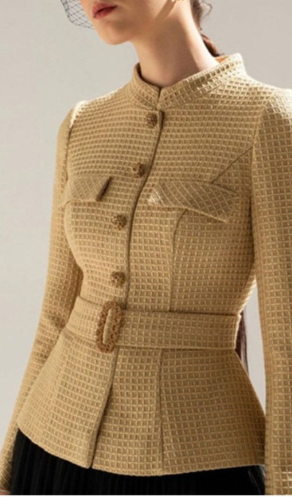 TWEED SHORT COAT MESH SKIRT SUIT