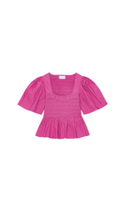 PINK SHIRRED PEPLUM BLOUSE