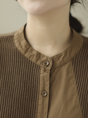 Knitted Loose Literary Retro Cotton Color Matching Shirt