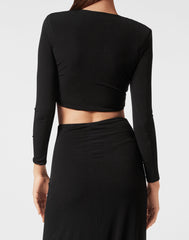 BLACK STRETCH CADY MAXI DRESS
