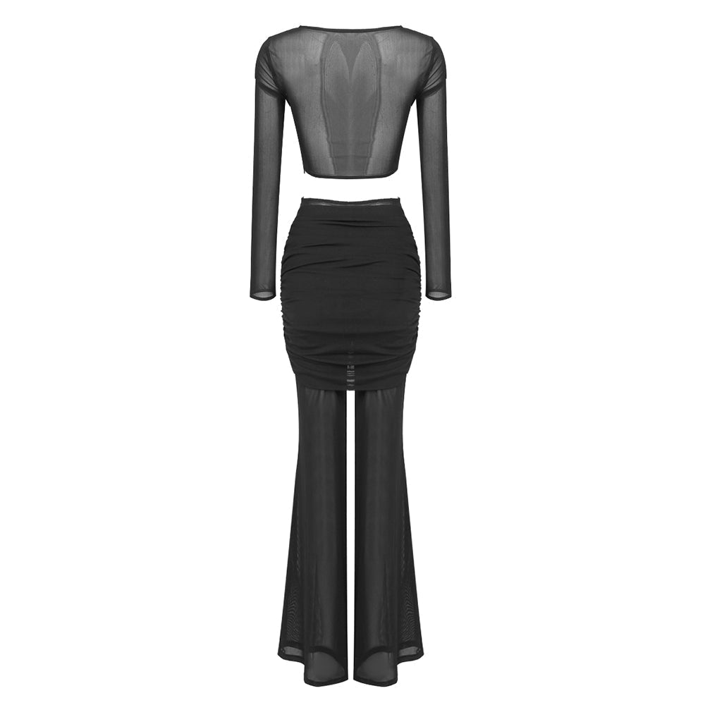 LONG SLEEVE DRAPED TWO PIECE JUMPSUIT BLACK