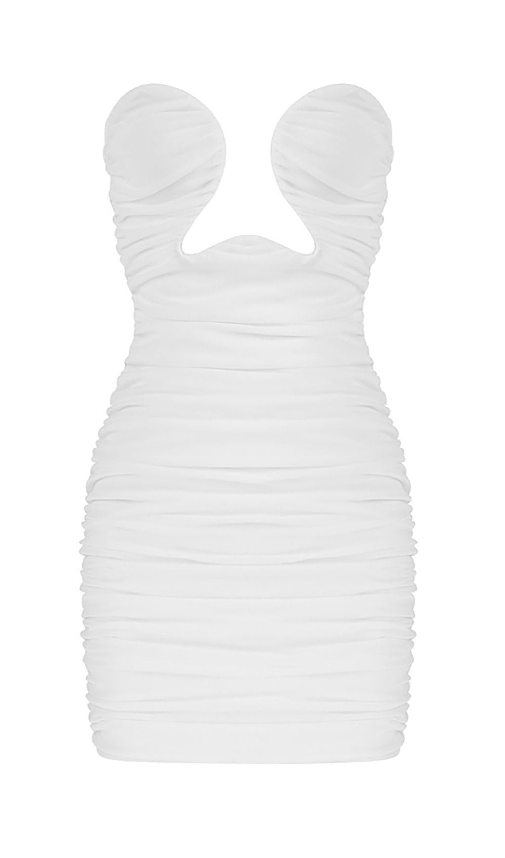 CUT-OUT RUCHED BODYCON MINI DRESS IN WHITE