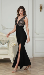 SPLIT THIGH LACE BODICE DRESS