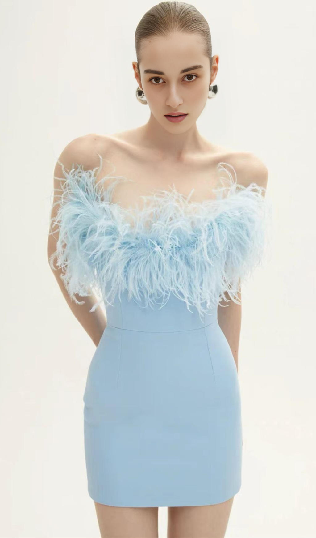 FEATHER MINI DRESS IN ROYAL BLUE
