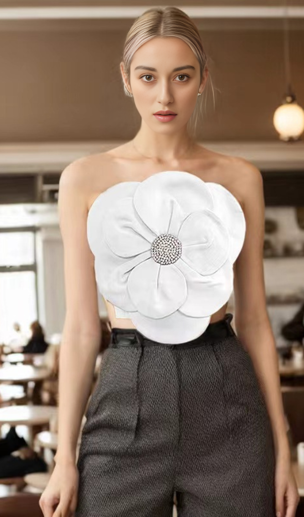 3D FLOWERS TOPS IN WHITE