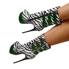 Zebra Stripe Buckle Stiletto Boots