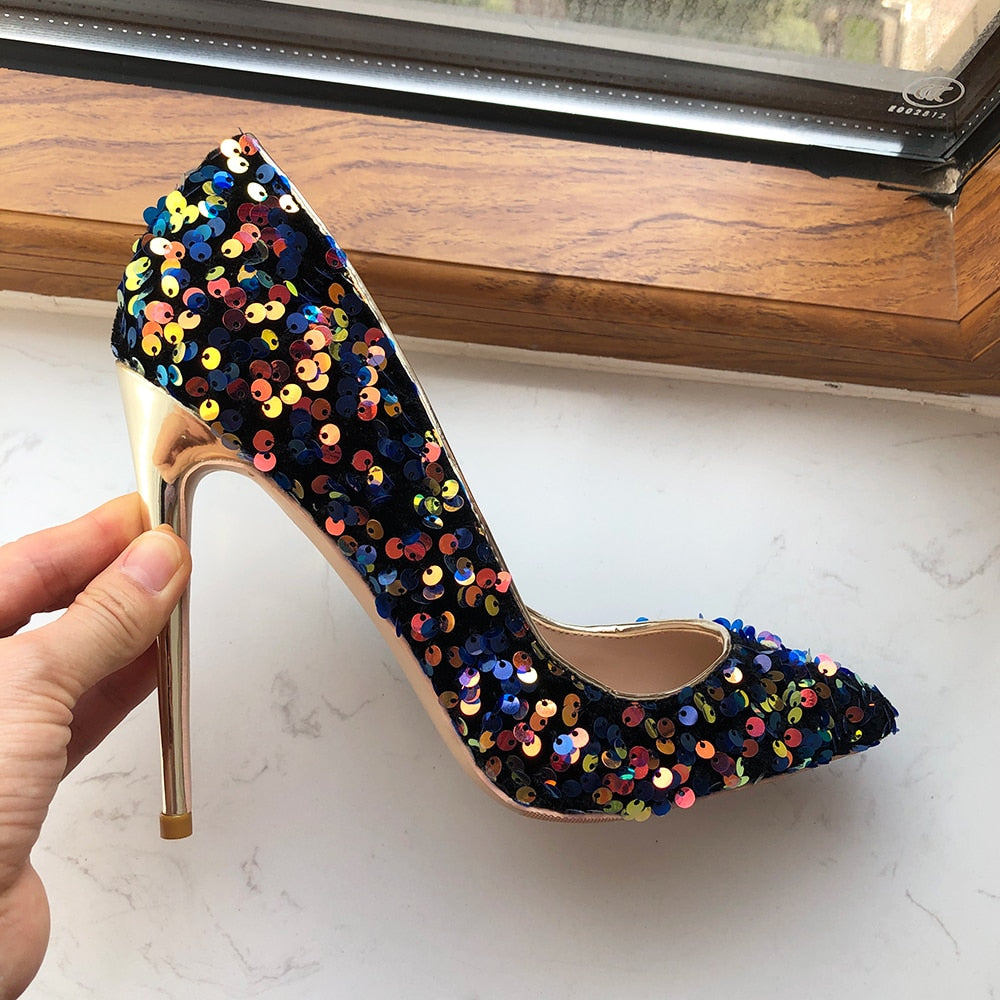 Blue Bling High Heels Pumps