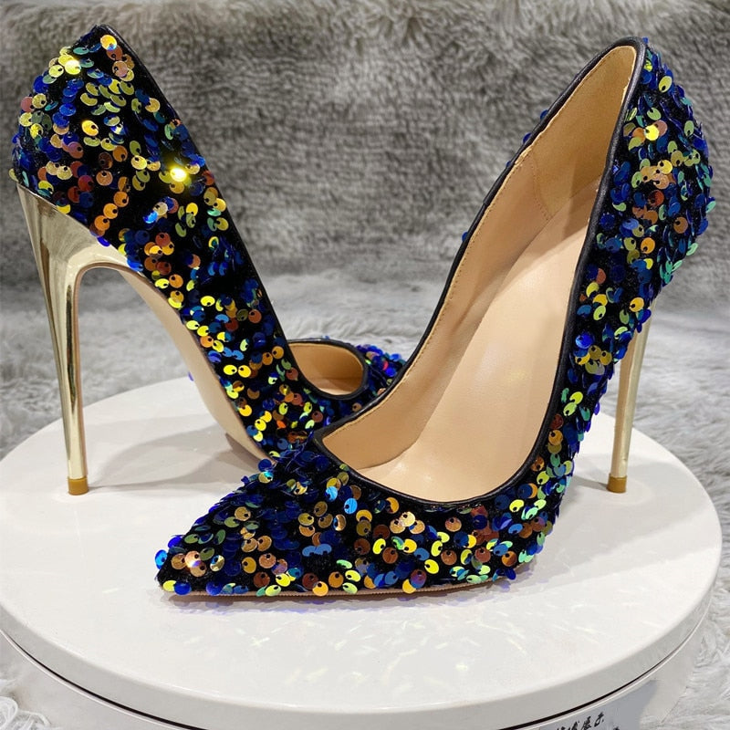 Blue Bling High Heels Pumps