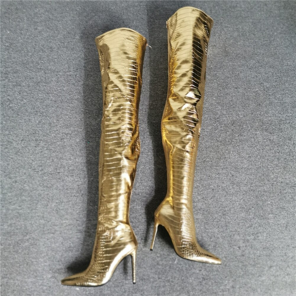 Gold Over The Knee High Boots