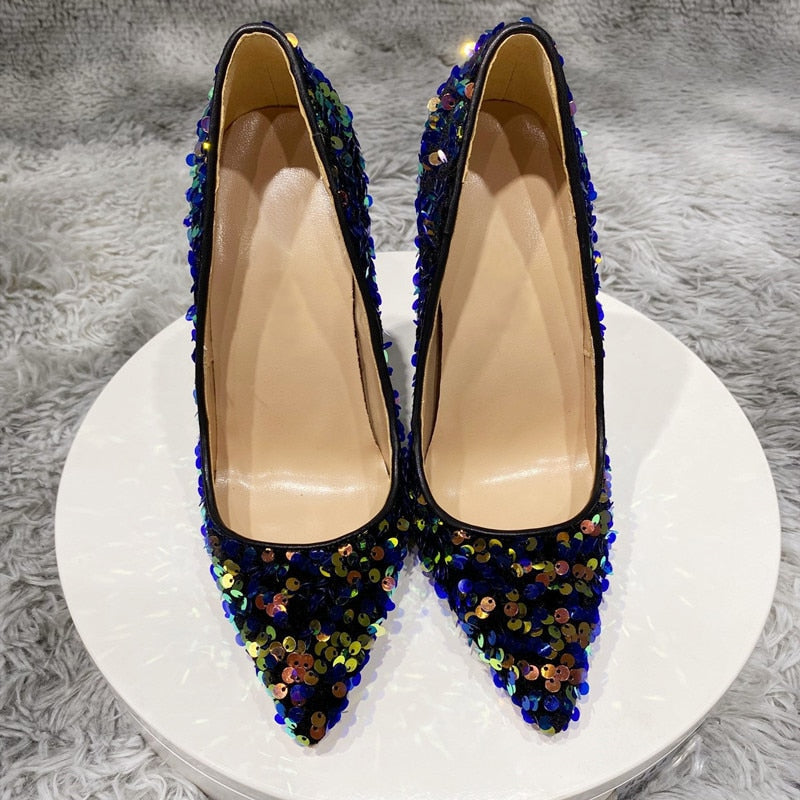 Blue Bling High Heels Pumps