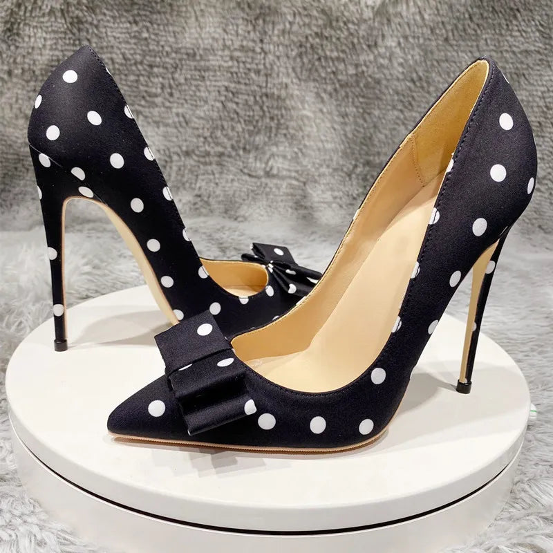 Polka Dot Satin High Heels Pumps