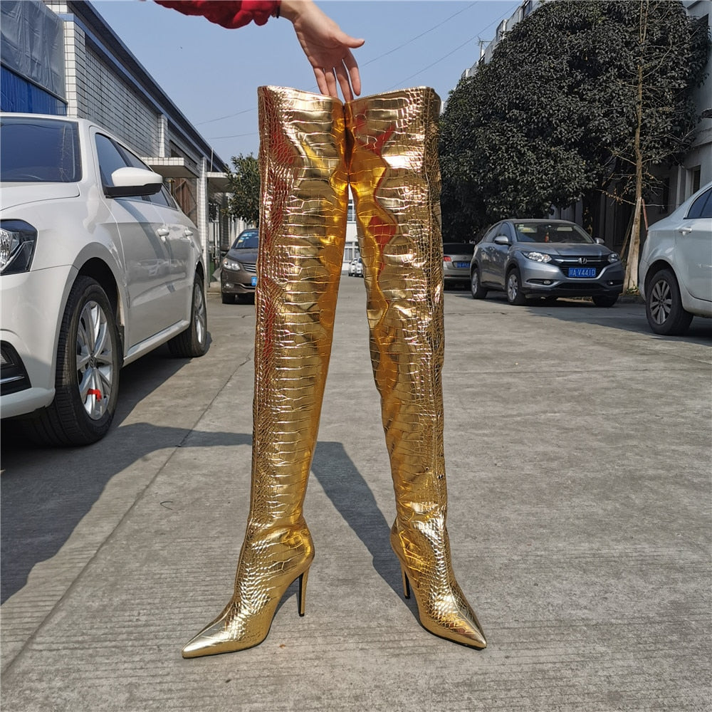 Gold Over The Knee High Boots