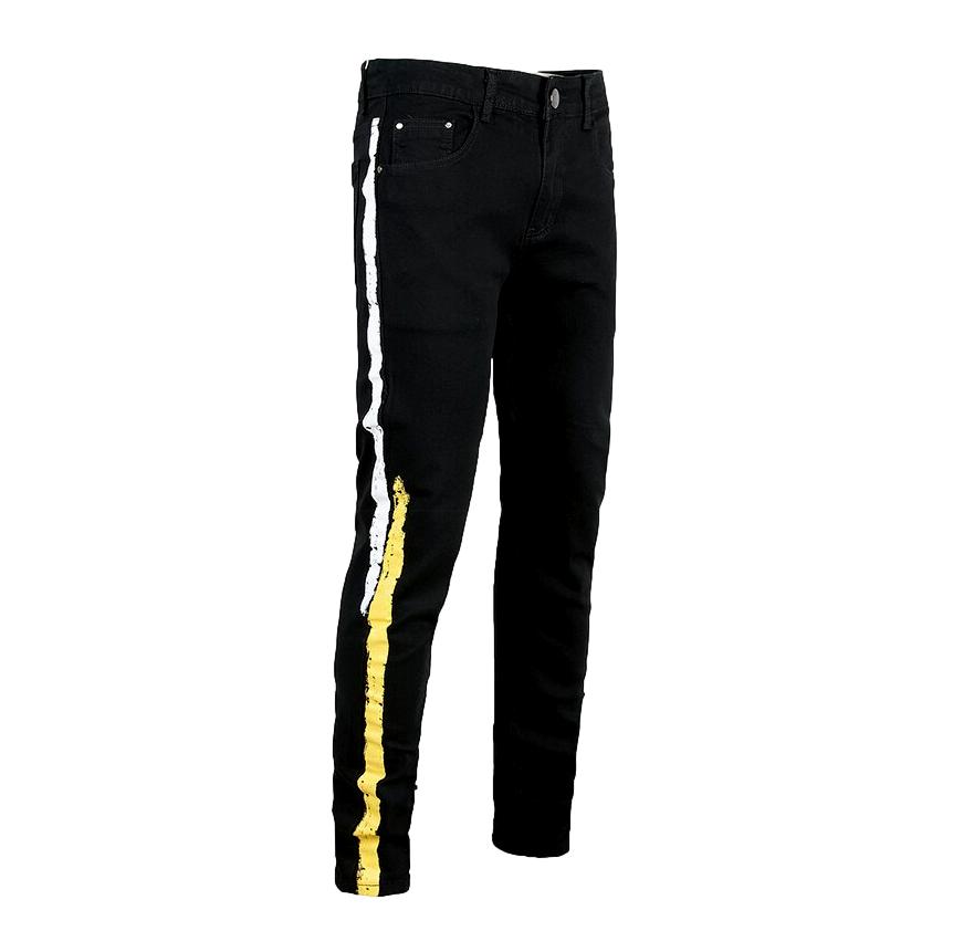 Yellow white bands men's jeans