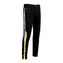 Yellow white bands men's jeans