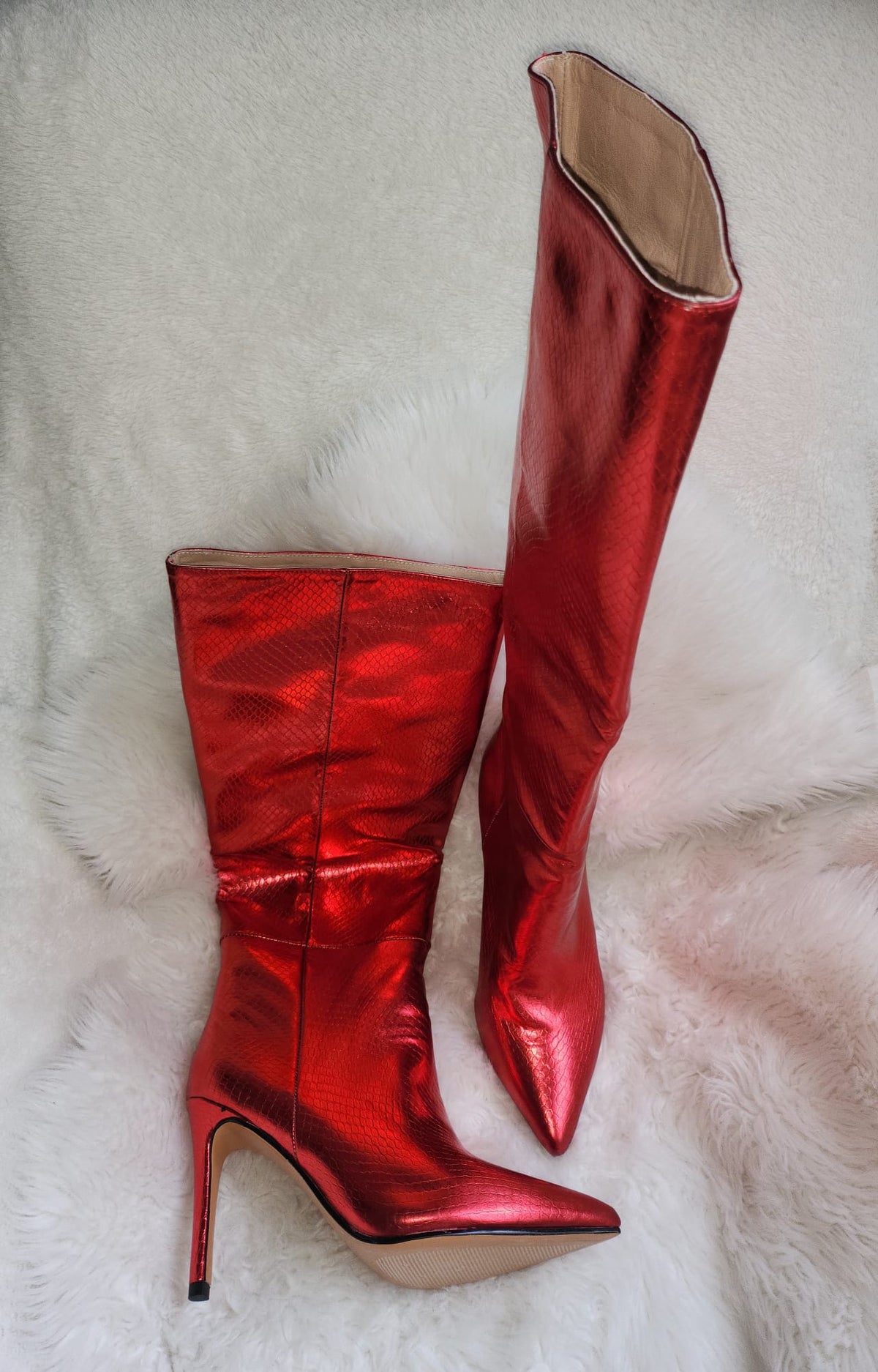 Clearance - Croc Print Leather Knee High Boots