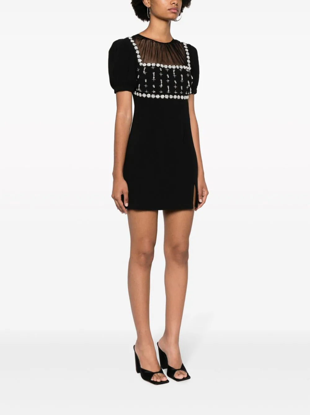 CREPE EMBELLISH MINI DRESS IN BLACK