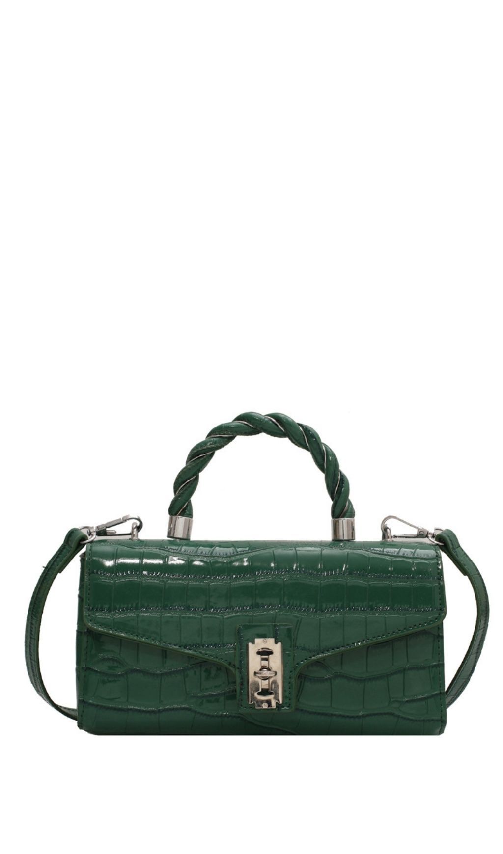 LACQUERED CROCODILE PATTERN TWIST TOTE SMALL SQUARE BAG