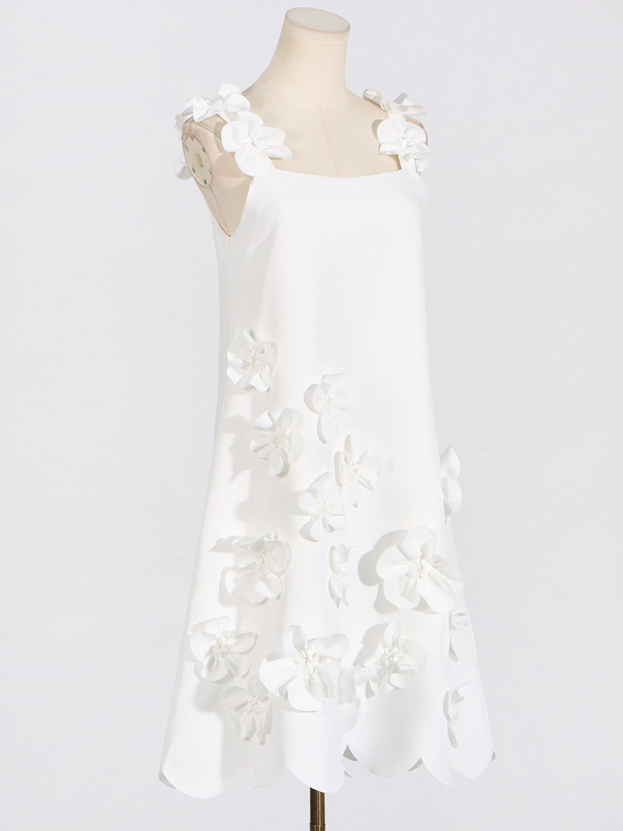 HIGH TIDE FLOWER EMBELLISHED LINEN MINI DRESS Ohhal HIGH TIDE FLOWER EMBELLISHED LINEN MINI DRESS Ohhal