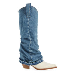 Steve Madden Inspired  Denim Wedge-Soled Sleeve Knee Boots