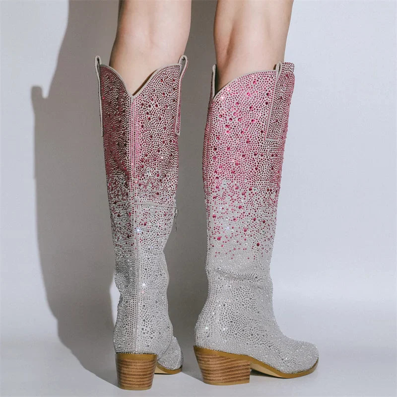 Retro Ombre Rhinestone Cowgirl Boots