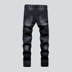 White patch men's biker jeans