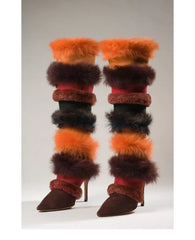 Prada Inspired Feather Brown Knee High Boots