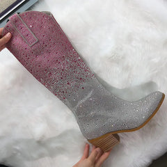 Retro Ombre Rhinestone Cowgirl Boots